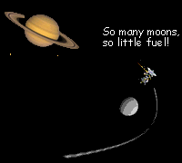 Cassini flies around Rhea, complaining, 'So many moons, so little fuel!'