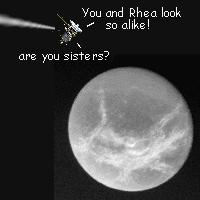 Cassini flies over Dione and says, 'You and Rhea look so alike! are you sisters?'