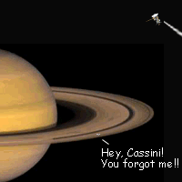 Atlas calls out to Cassini orbiting outside the main ring system, saying, 'Hey, Cassini! You forgot me!!'